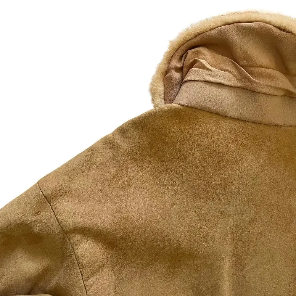 Vintage Suede Leather Car Coat with Palomino Blonde Mink Fur Stole Collar - Picture 8 of 11